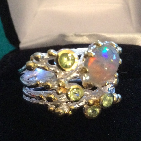 Surrealistic Genuine Firery Opal Ring - Picture 10 of 14